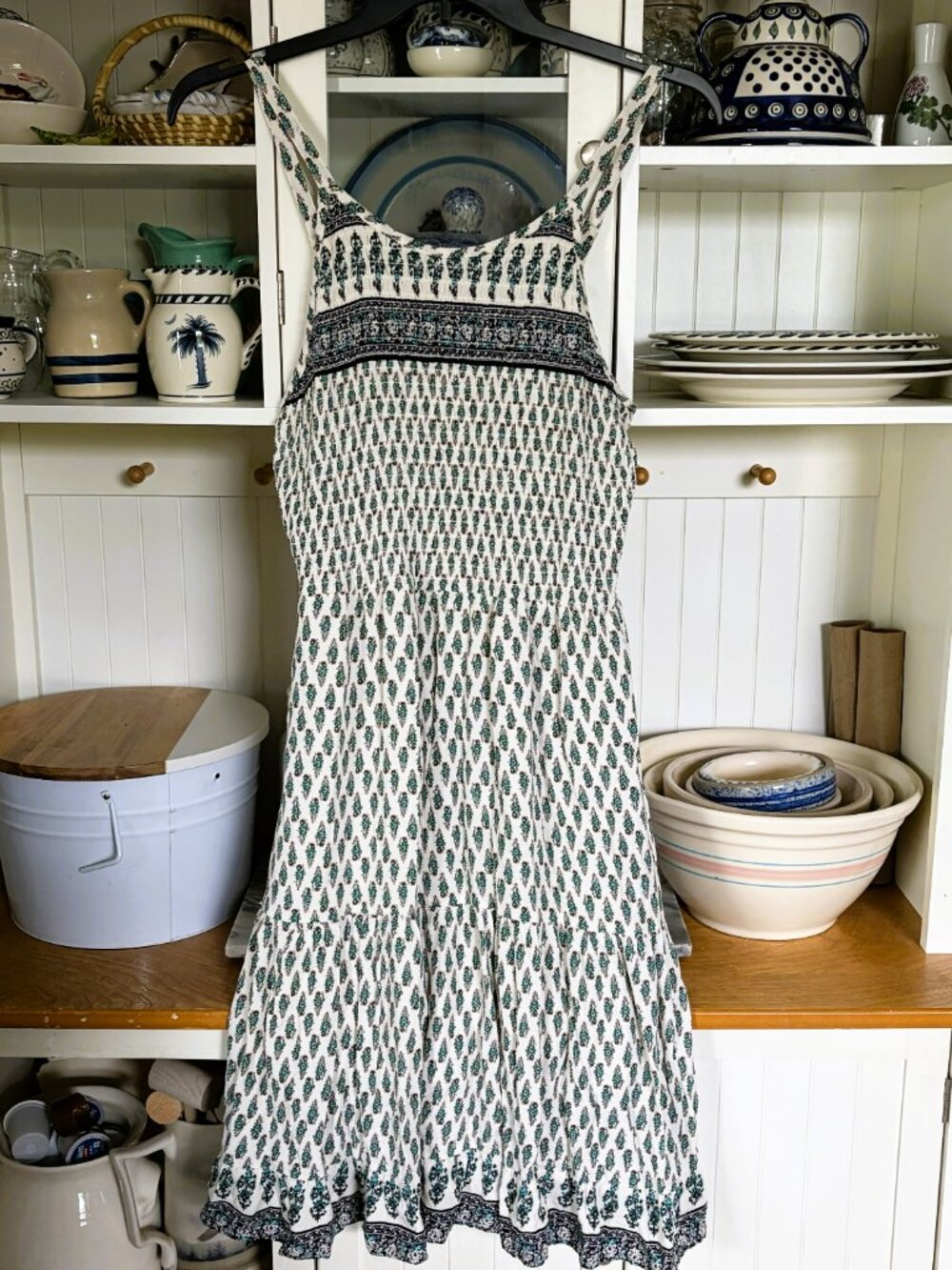 American Rag Midi Sundress Size 1X Smocked Bodice Tiered Skirt Adjustable Straps